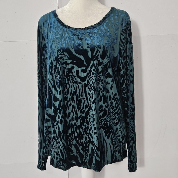 Simply Vera Vera Wang Tops - Simply Vera Vera Wang Size L Green Velvet Long-Sleeved Round Neck Blouse Shirt T